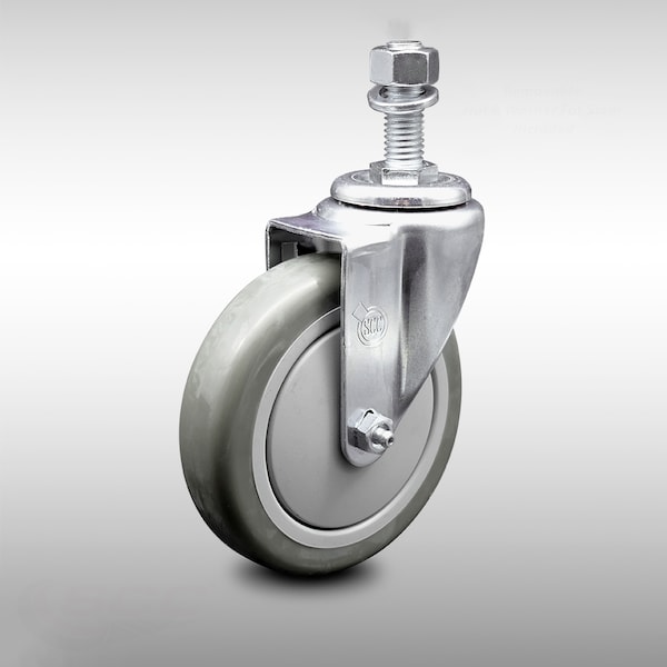 5 Inch SS Gray Polyurethane Wheel Swivel 1/2 Inch Threaded Stem Caster SCC